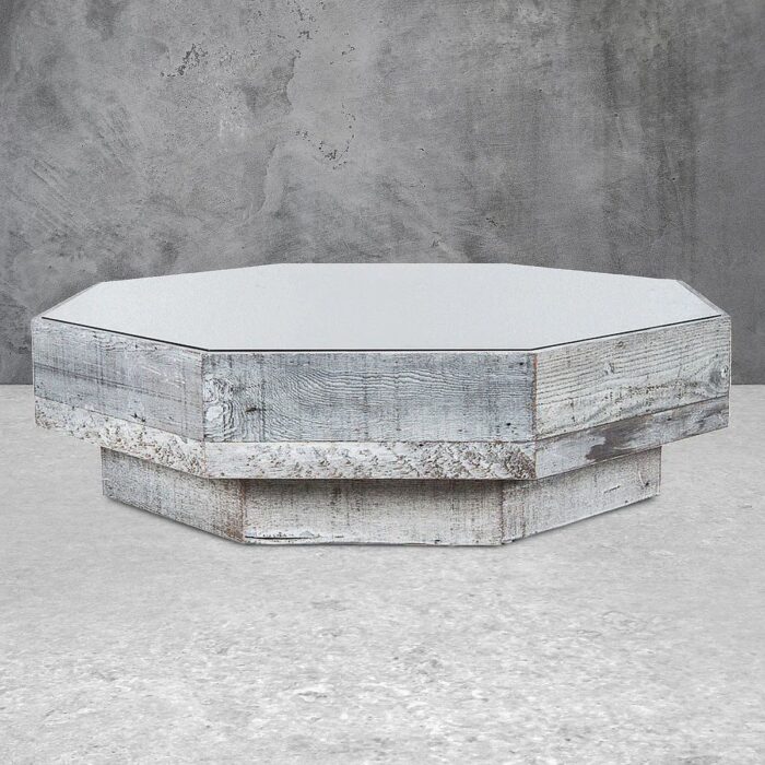 Recycled Grey Wood & Glass Octagon Coffee Table