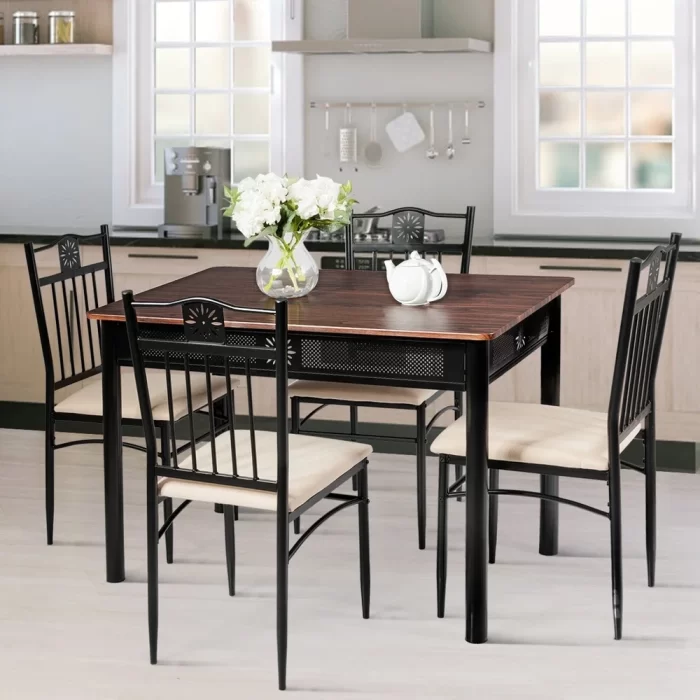 Dining Set Wood Metal Table and Chairs