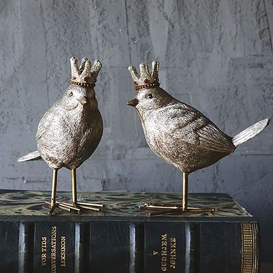 Crowned Bird Figurines Set of 2