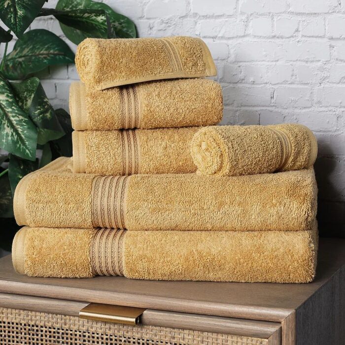 Egyptian Cotton Absorbent Towel Set - 6-Piece - Gold