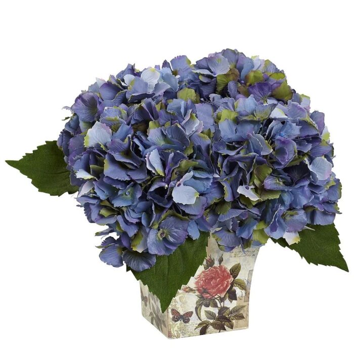 Hydrangea with Floral Planter - Blue