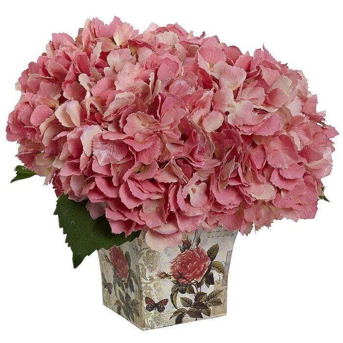 Hydrangea with Floral Planter - Pink