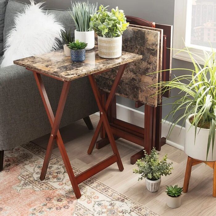 Brown Faux Marble Snack Tray Set