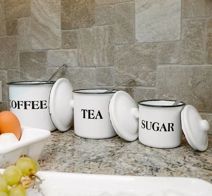 Metal Canisters with Lids, Coffee, Tea, Sugar
