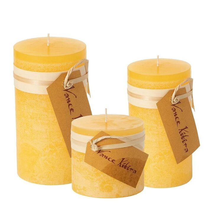 Pale Yellow Timber Pillar Candle Set of 3