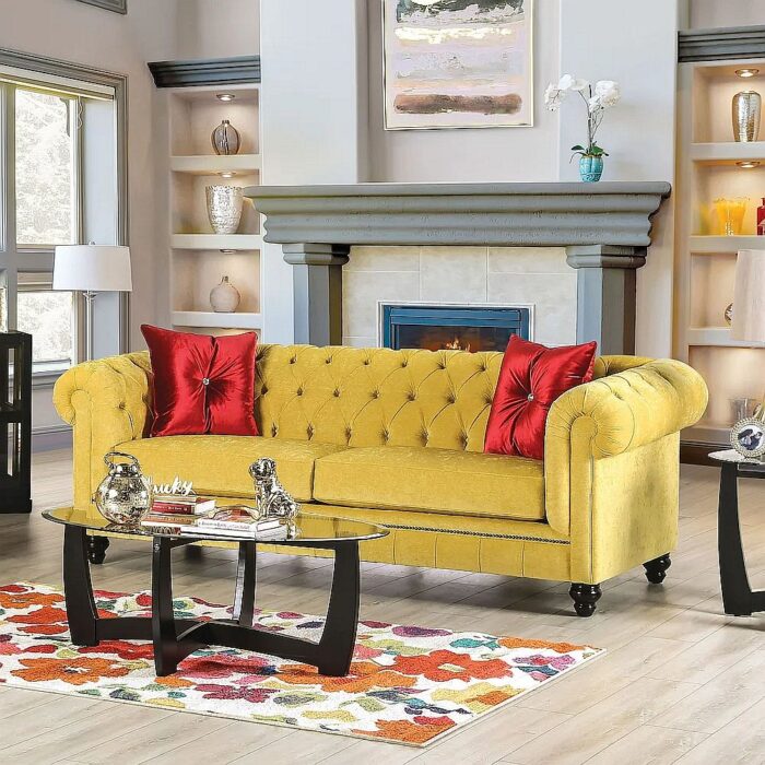 Ryn Traditional Yellow Solid Wood Sofa
