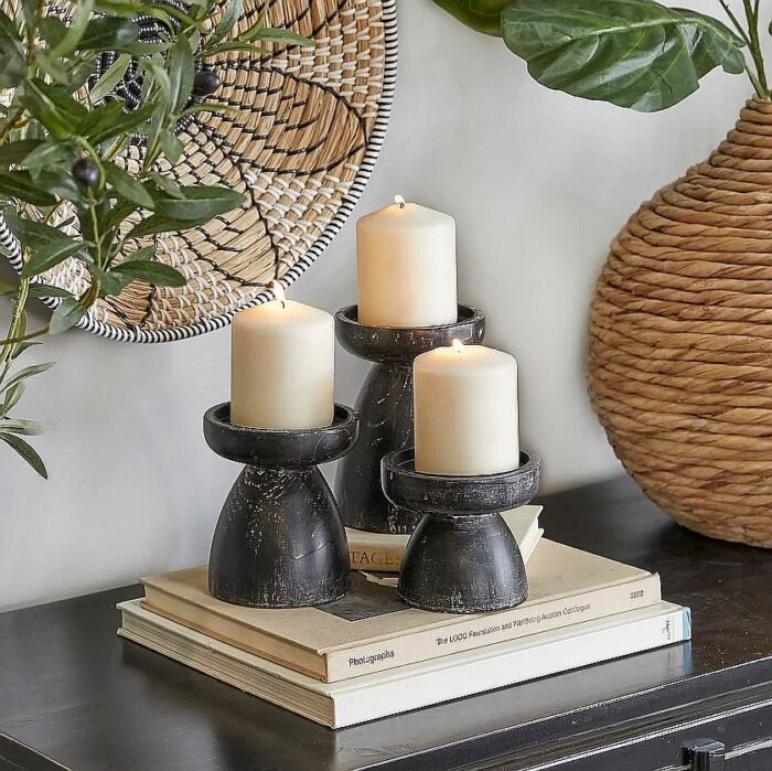Wood Traditional Candle Holder Set of 3