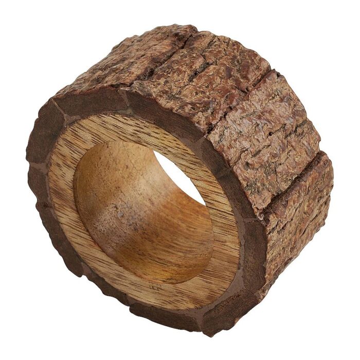 Bark Design Wooden Napkin Ring Set