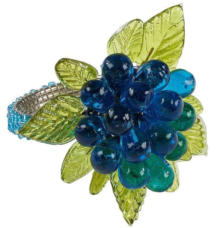 Flower and Leaves Design Beaded Napkin Ring Set