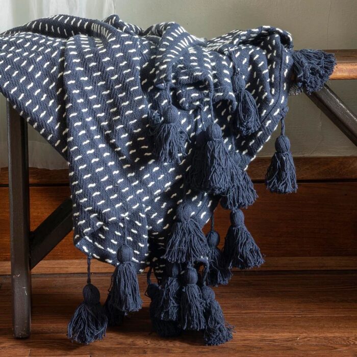 Hand Woven Cotton Throw Blanket - Hand Tied Tassels