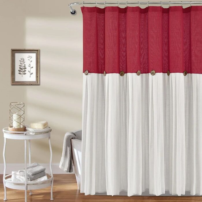 Lush Decor Two-tone Linen Button Shower Curtain - Red