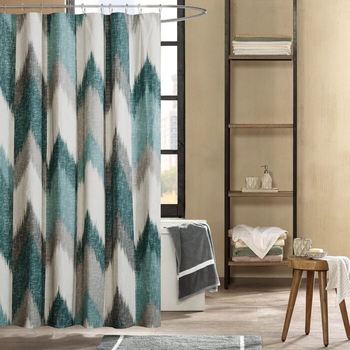 Mazeikiai Cotton Printed Shower Curtain - Aqua