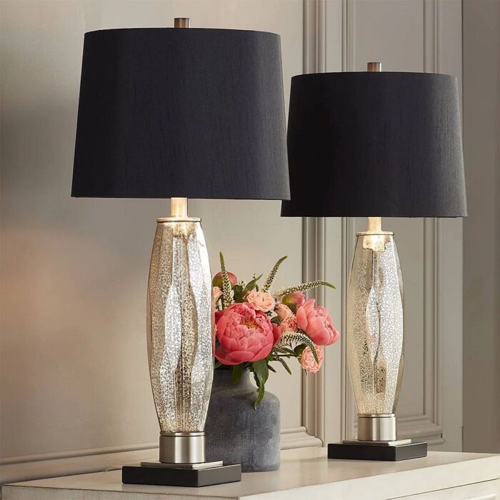 Modern Glam Table Lamps Mercury Glass Black Shade