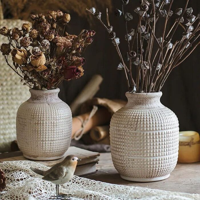 RusticReach White Textured Porcelain Ceramic Jar Vase