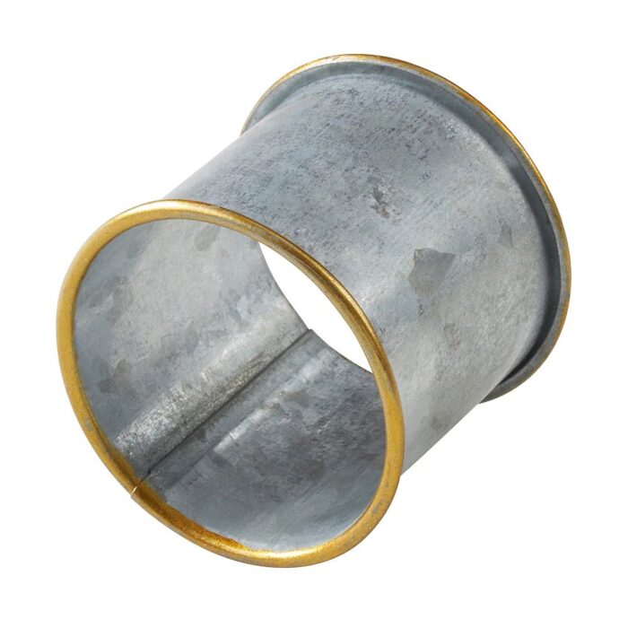 Silver Galvanized Metal Napkin Rings with Gold Rims