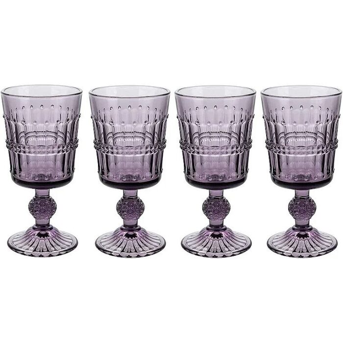 Vintage Goblets Beaded Wine Glasses Set of 4 - Purple