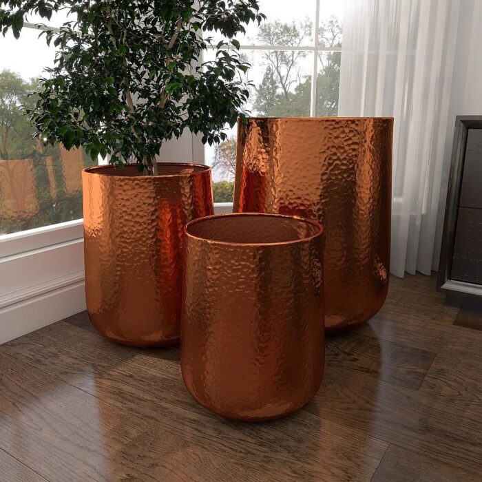 Copper Hammered Aluminum Planter Set