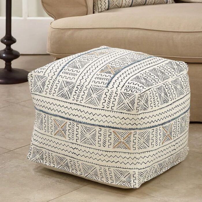 Floor Pouf With Abstract Mudcloth Design