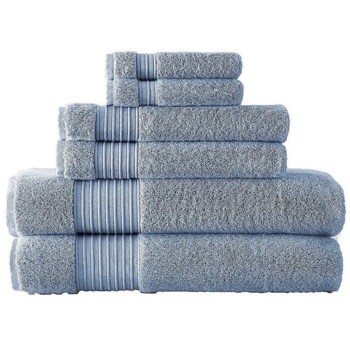 Gem 6 Piece Towel Set, Turkish Cotton, Denim Blue
