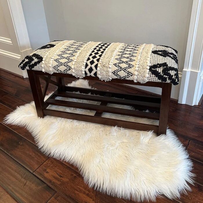 Handmade Cotton Dhurrie Upholstered Storage Bench