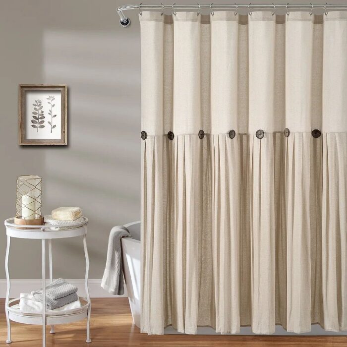 Lush Two-tone Linen Button Shower Curtain