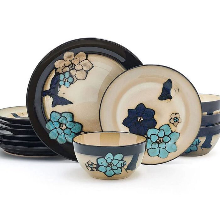 Painted Butterfly Blue 12 Piece Dinnerware Set