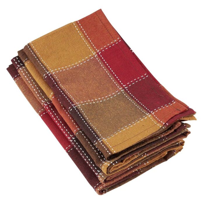 Stitched Design Plaid Table Napkin Set