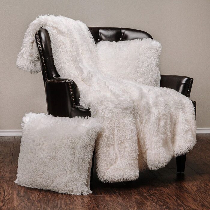 3-Piece Shaggy Faux Fur Throw Blanket with 2 Matching Pillows