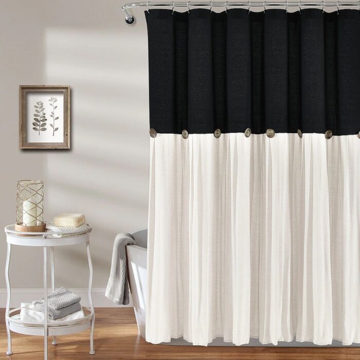 Two-tone Linen Button Shower Curtain