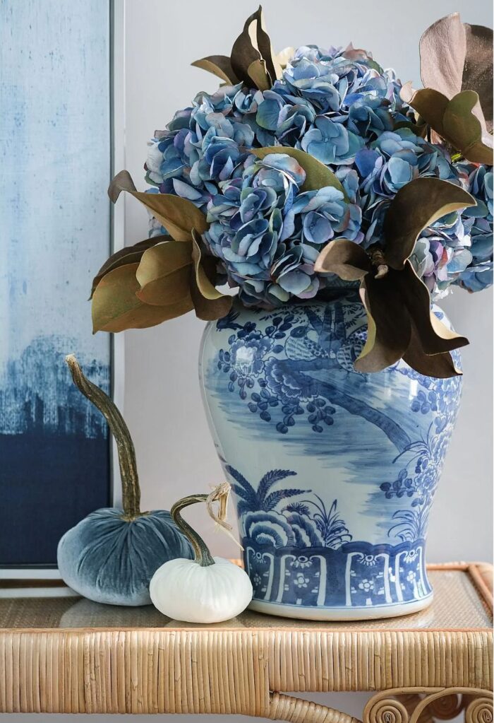 Antiqued Blue Hydrangea Faux Stem