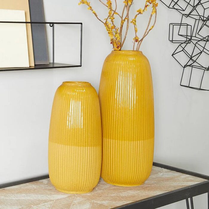 Cosmopolitan Yellow Ceramic Vase - Set of 2