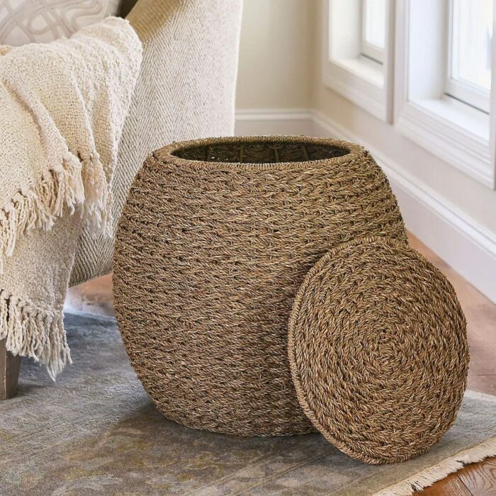 Handwoven Barrel Wicker Storage Basket