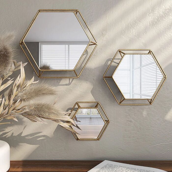 Shanton Hexagonal Wall Mirrors - Set of 3
